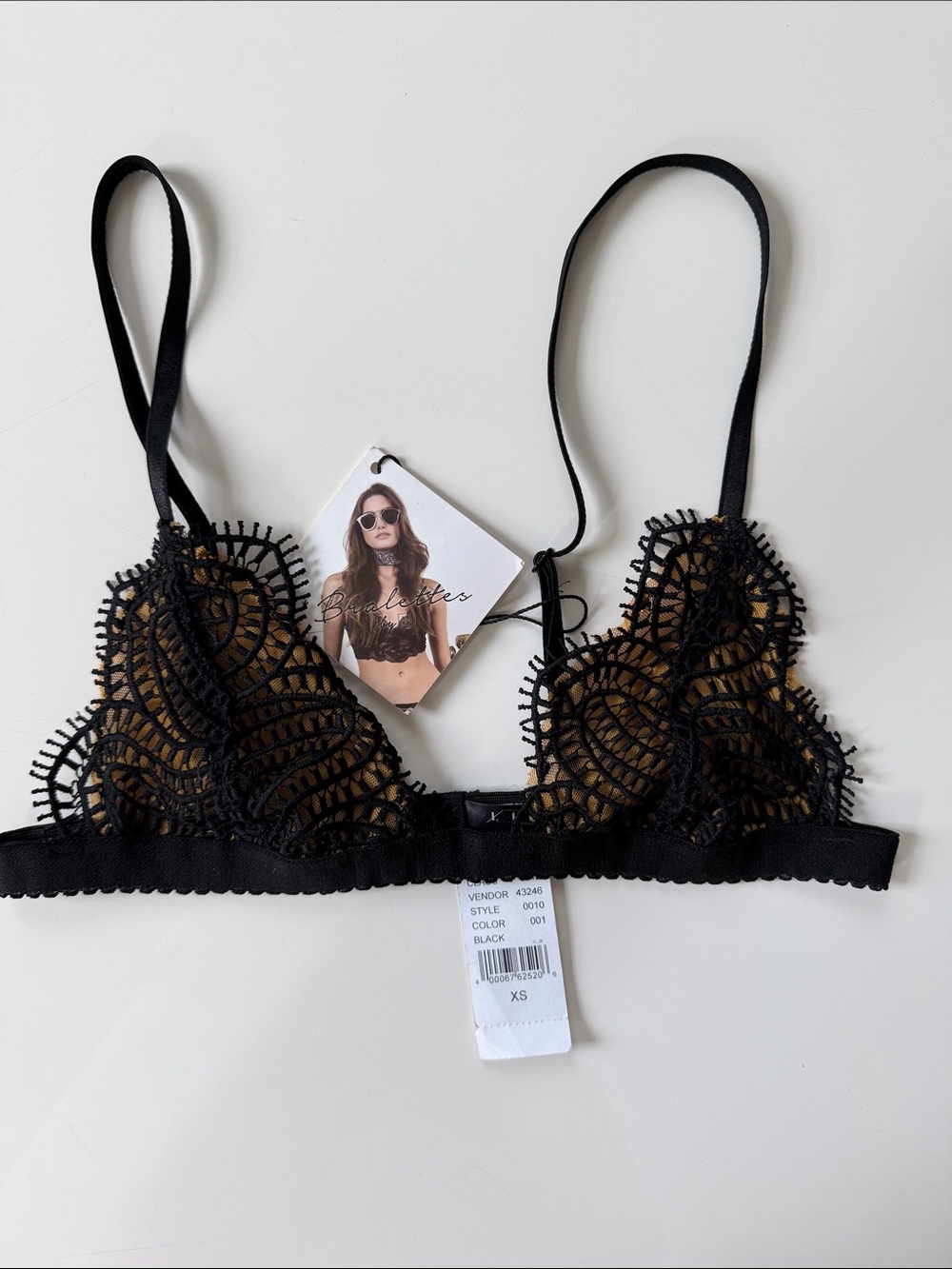 Lira Black Lace Bralette with Gold Lining
